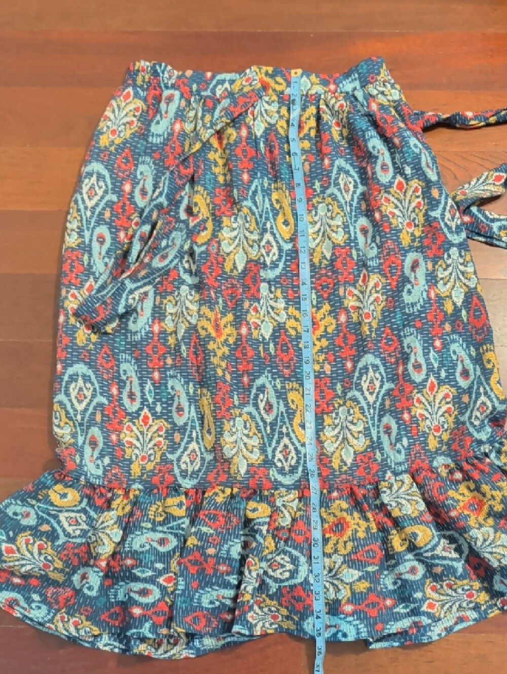 Anthropologie Edith Ruffled Midi Navy Floral Ikat Skirt with Tie Waist - Picture 8 of 8